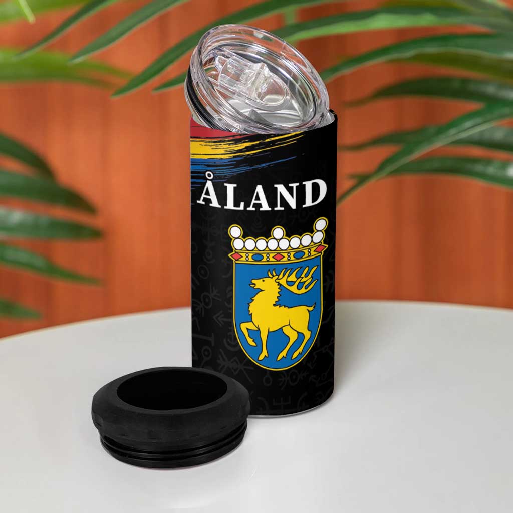 Happy Aland's Autonomy Day 4 in 1 Can Cooler Tumbler Coat Of Arms