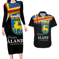 Happy Aland's Autonomy Day Couples Matching Long Sleeve Bodycon Dress and Hawaiian Shirt Coat Of Arms