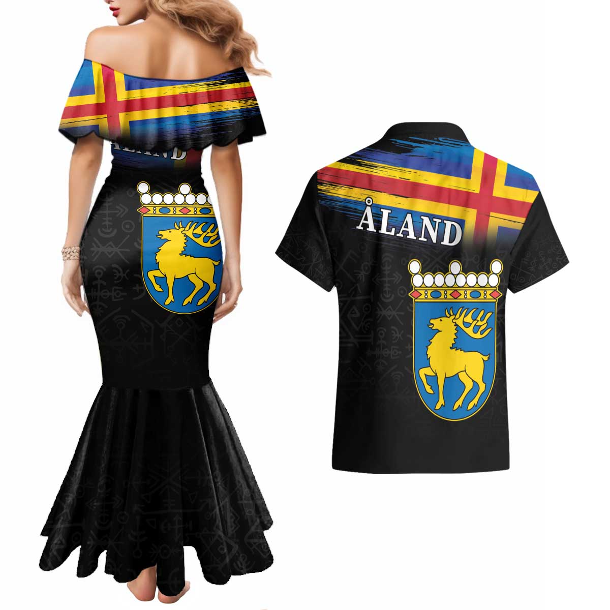Happy Aland's Autonomy Day Couples Matching Mermaid Dress and Hawaiian Shirt Coat Of Arms