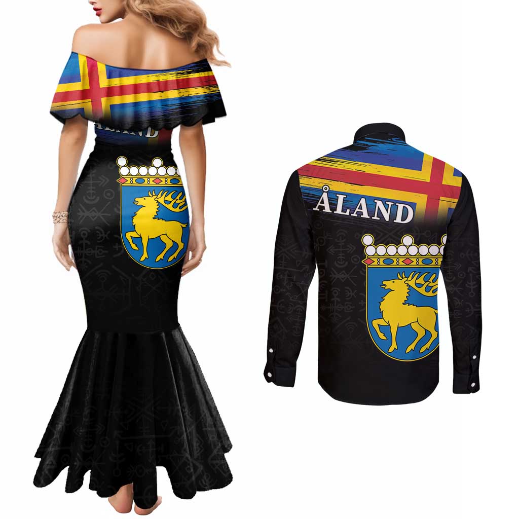 Happy Aland's Autonomy Day Couples Matching Mermaid Dress and Long Sleeve Button Shirt Coat Of Arms