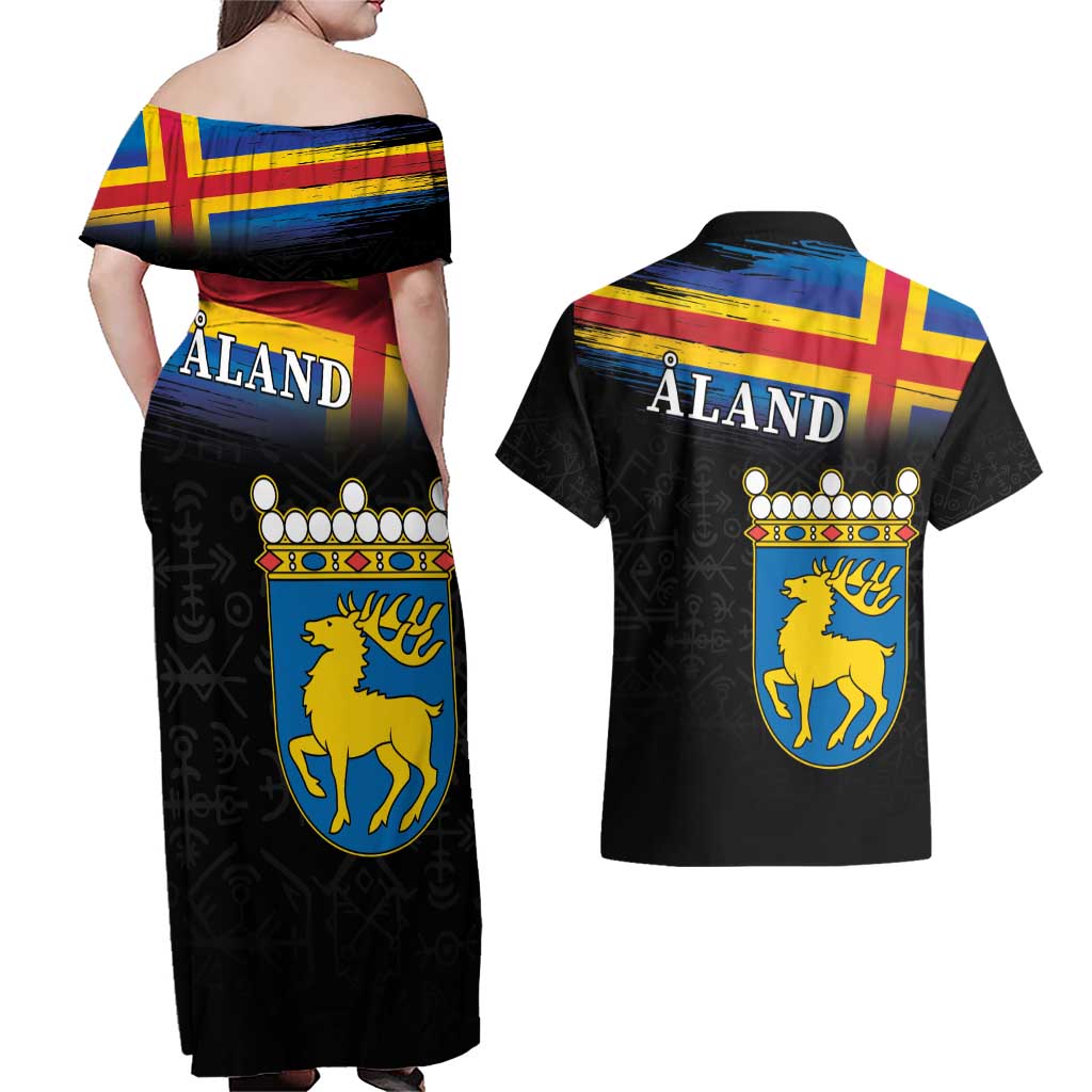 Happy Aland's Autonomy Day Couples Matching Off Shoulder Maxi Dress and Hawaiian Shirt Coat Of Arms