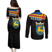 Happy Aland's Autonomy Day Couples Matching Puletasi and Long Sleeve Button Shirt Coat Of Arms