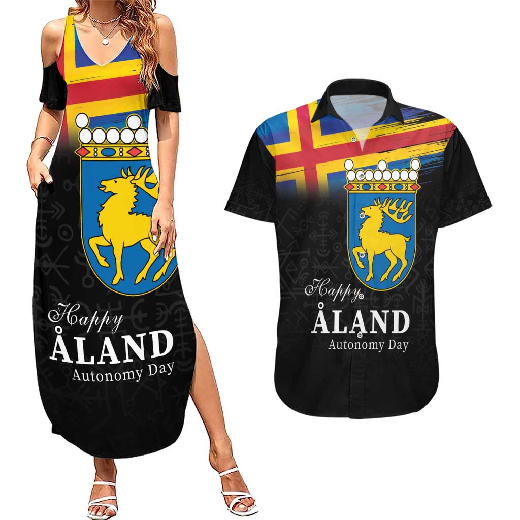 Happy Aland's Autonomy Day Couples Matching Summer Maxi Dress and Hawaiian Shirt Coat Of Arms
