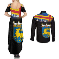 Happy Aland's Autonomy Day Couples Matching Summer Maxi Dress and Long Sleeve Button Shirt Coat Of Arms