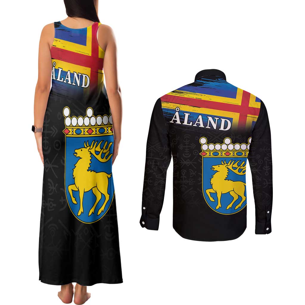 Happy Aland's Autonomy Day Couples Matching Tank Maxi Dress and Long Sleeve Button Shirt Coat Of Arms