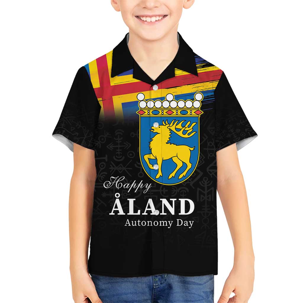 Happy Aland's Autonomy Day Family Matching Long Sleeve Bodycon Dress and Hawaiian Shirt Coat Of Arms