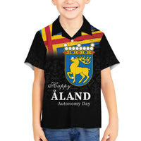 Happy Aland's Autonomy Day Family Matching Long Sleeve Bodycon Dress and Hawaiian Shirt Coat Of Arms