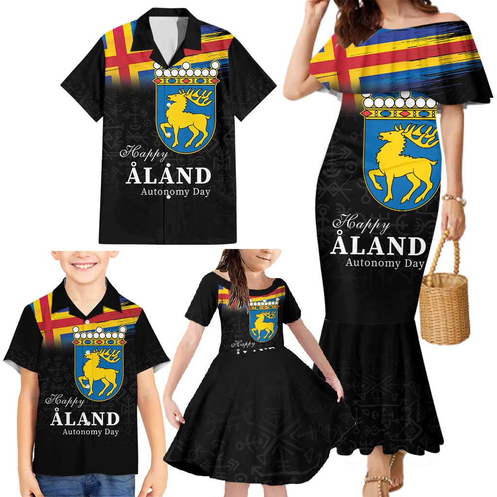 Happy Aland's Autonomy Day Family Matching Mermaid Dress and Hawaiian Shirt Coat Of Arms