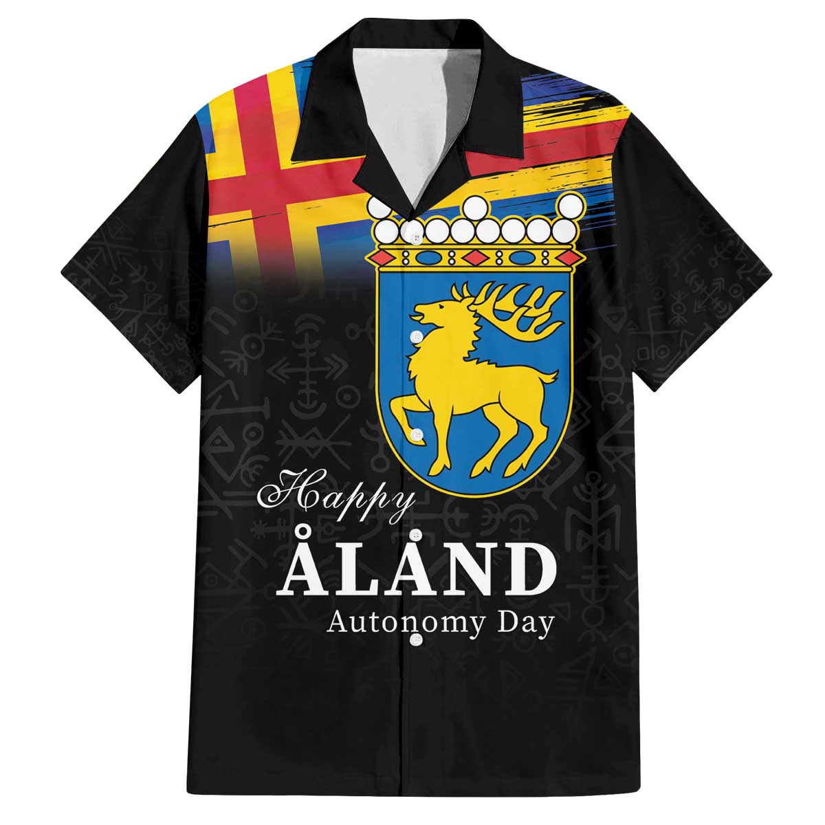Happy Aland's Autonomy Day Family Matching Off The Shoulder Long Sleeve Dress and Hawaiian Shirt Coat Of Arms