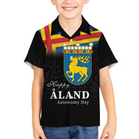 Happy Aland's Autonomy Day Family Matching Off The Shoulder Long Sleeve Dress and Hawaiian Shirt Coat Of Arms