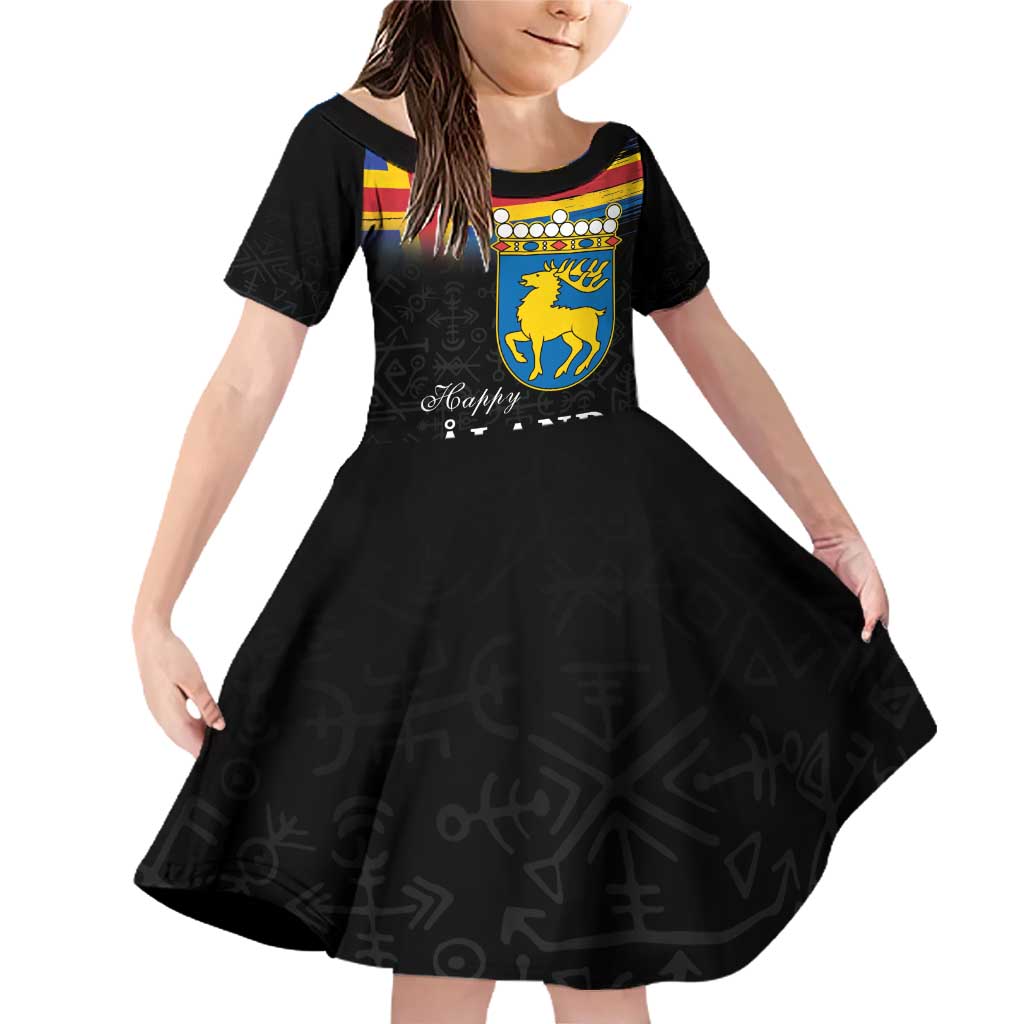 Happy Aland's Autonomy Day Family Matching Off Shoulder Short Dress and Hawaiian Shirt Coat Of Arms