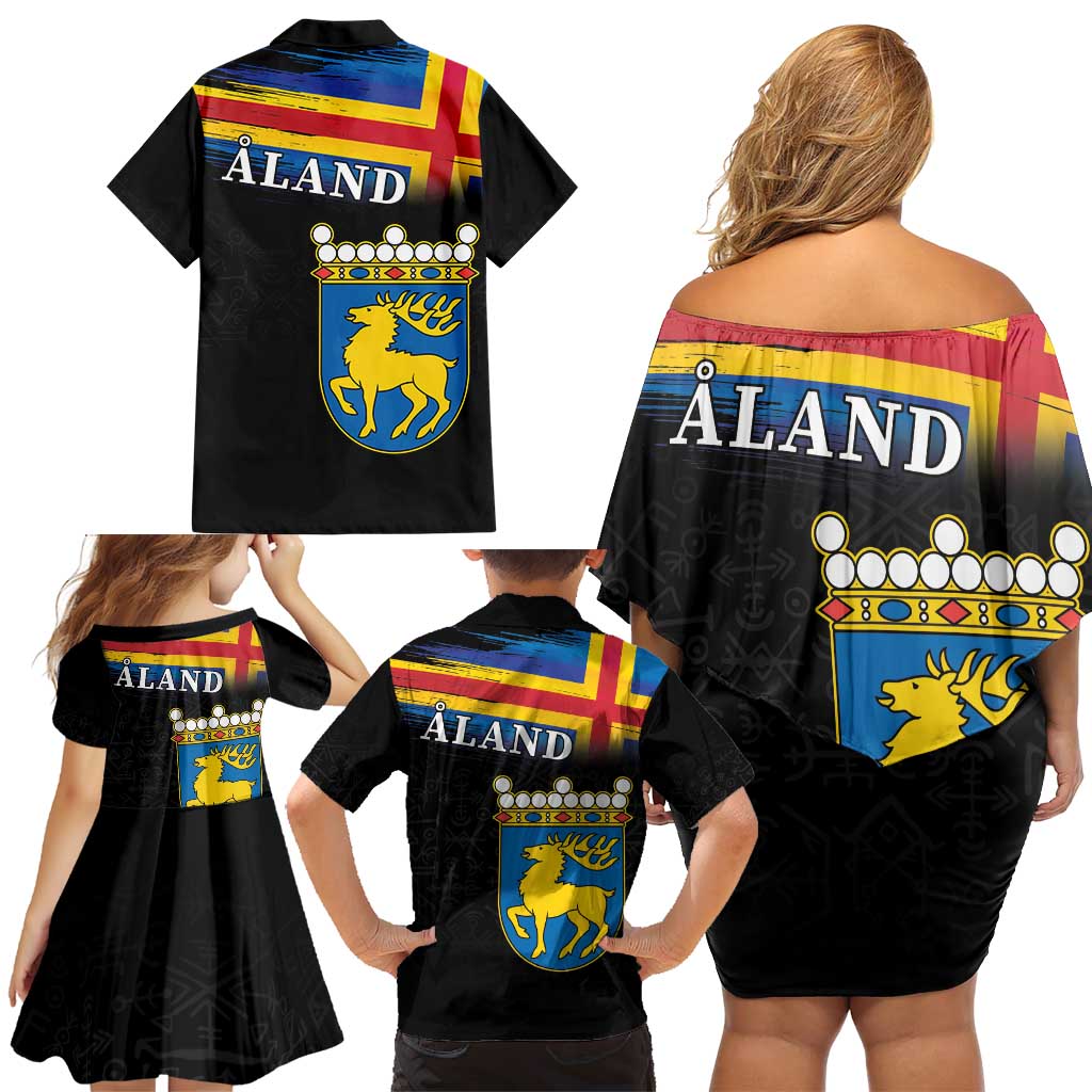 Happy Aland's Autonomy Day Family Matching Off Shoulder Short Dress and Hawaiian Shirt Coat Of Arms