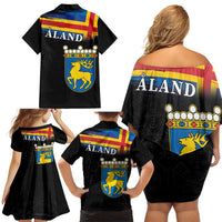 Happy Aland's Autonomy Day Family Matching Off Shoulder Short Dress and Hawaiian Shirt Coat Of Arms