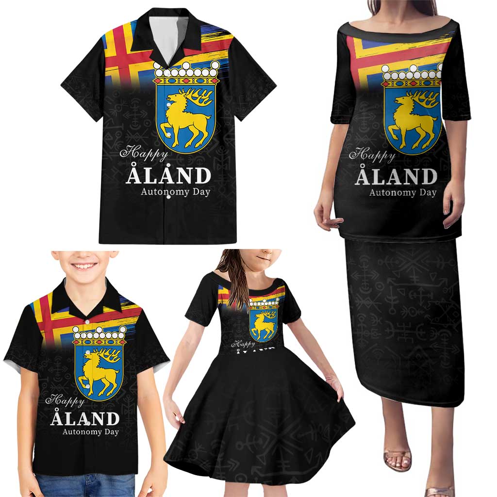 Happy Aland's Autonomy Day Family Matching Puletasi and Hawaiian Shirt Coat Of Arms