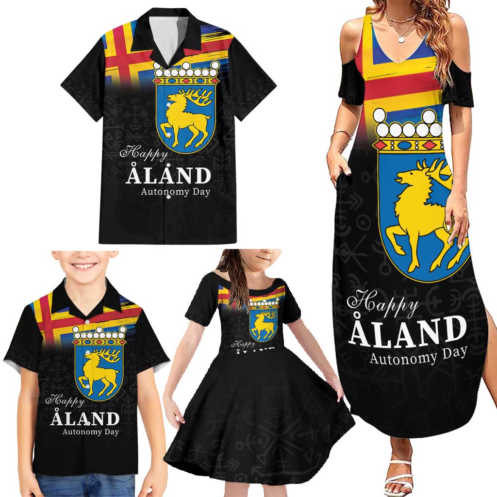Happy Aland's Autonomy Day Family Matching Summer Maxi Dress and Hawaiian Shirt Coat Of Arms