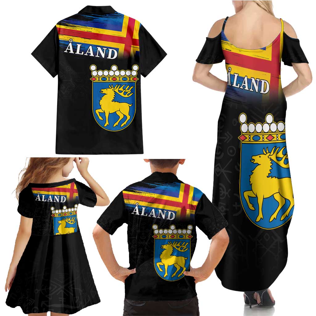 Happy Aland's Autonomy Day Family Matching Summer Maxi Dress and Hawaiian Shirt Coat Of Arms