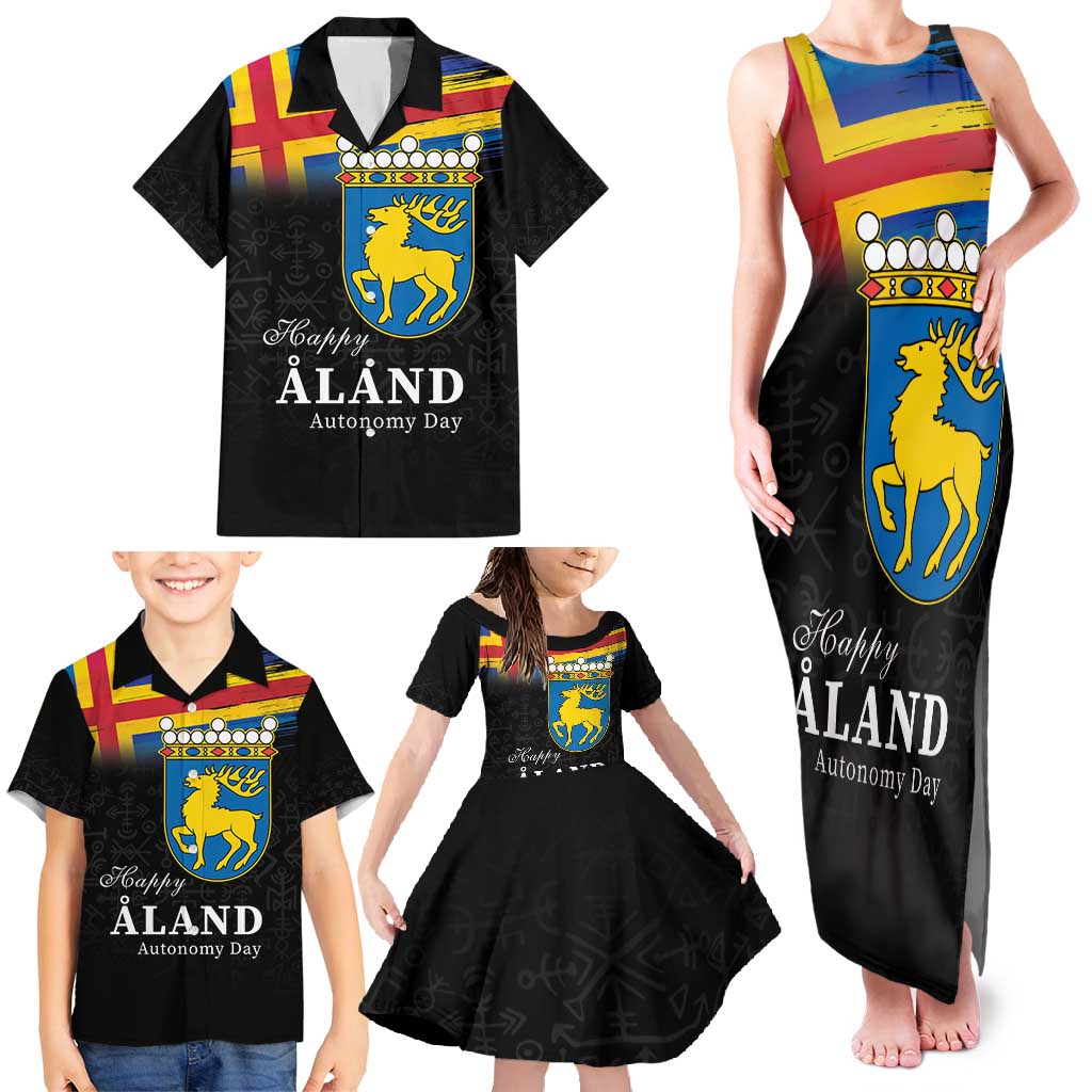 Happy Aland's Autonomy Day Family Matching Tank Maxi Dress and Hawaiian Shirt Coat Of Arms