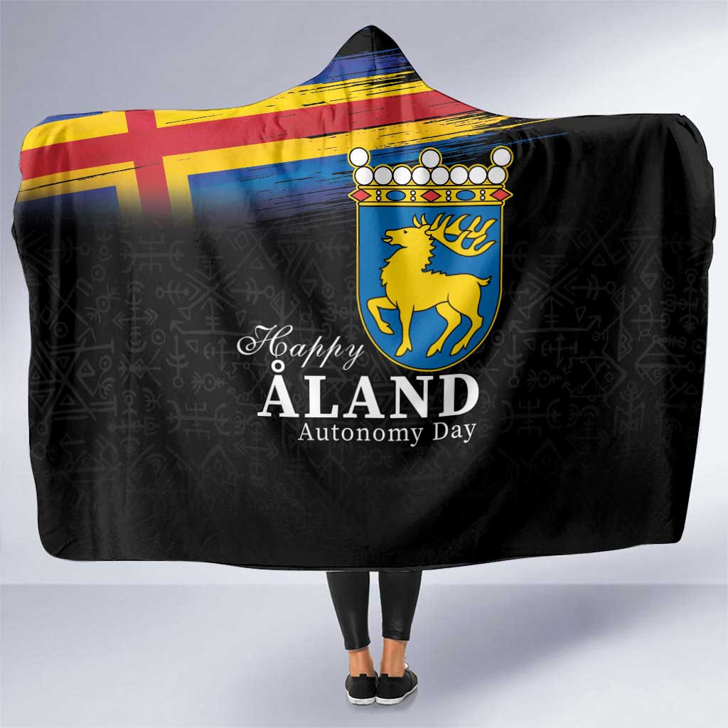 Happy Aland's Autonomy Day Hooded Blanket Coat Of Arms