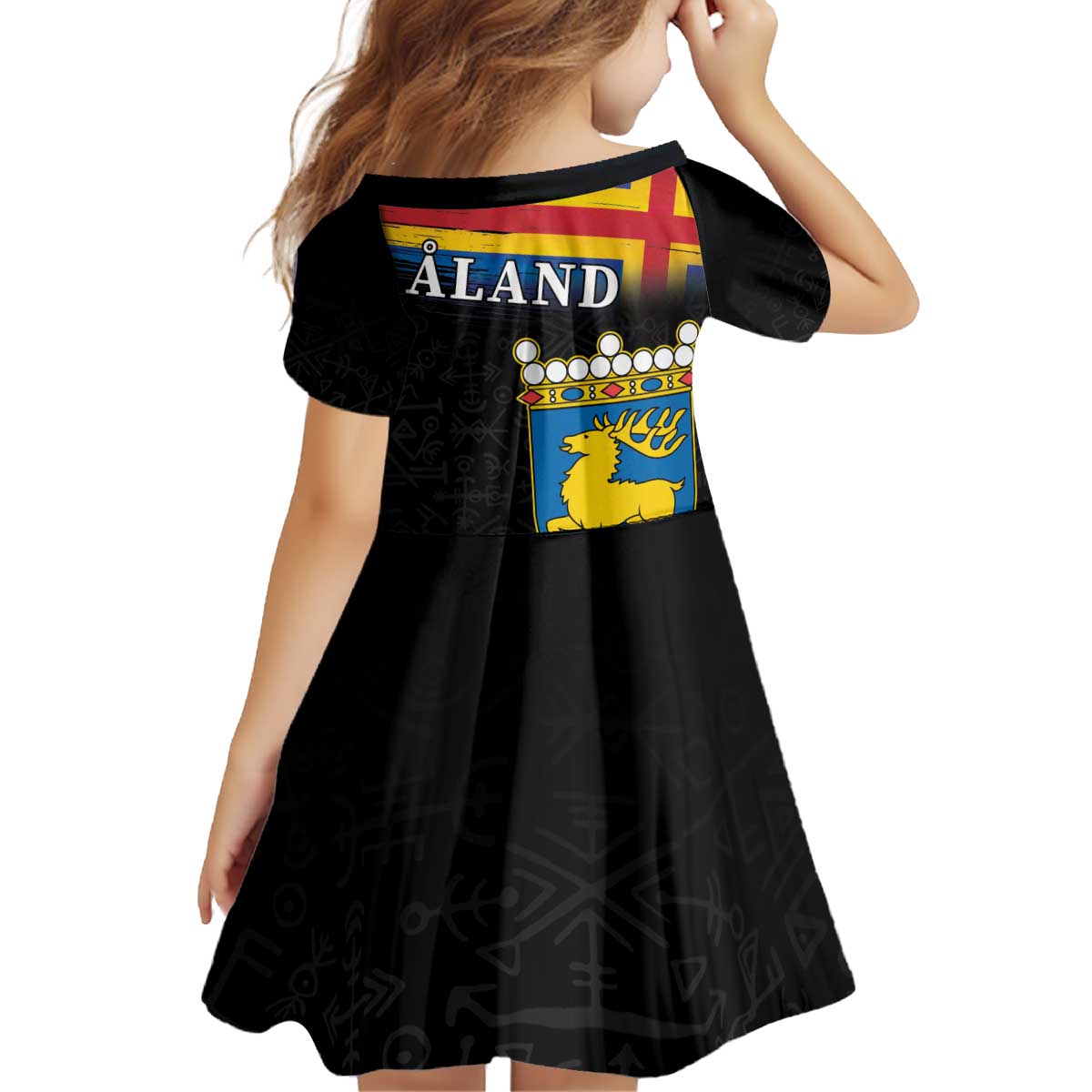 Happy Aland's Autonomy Day Kid Short Sleeve Dress Coat Of Arms