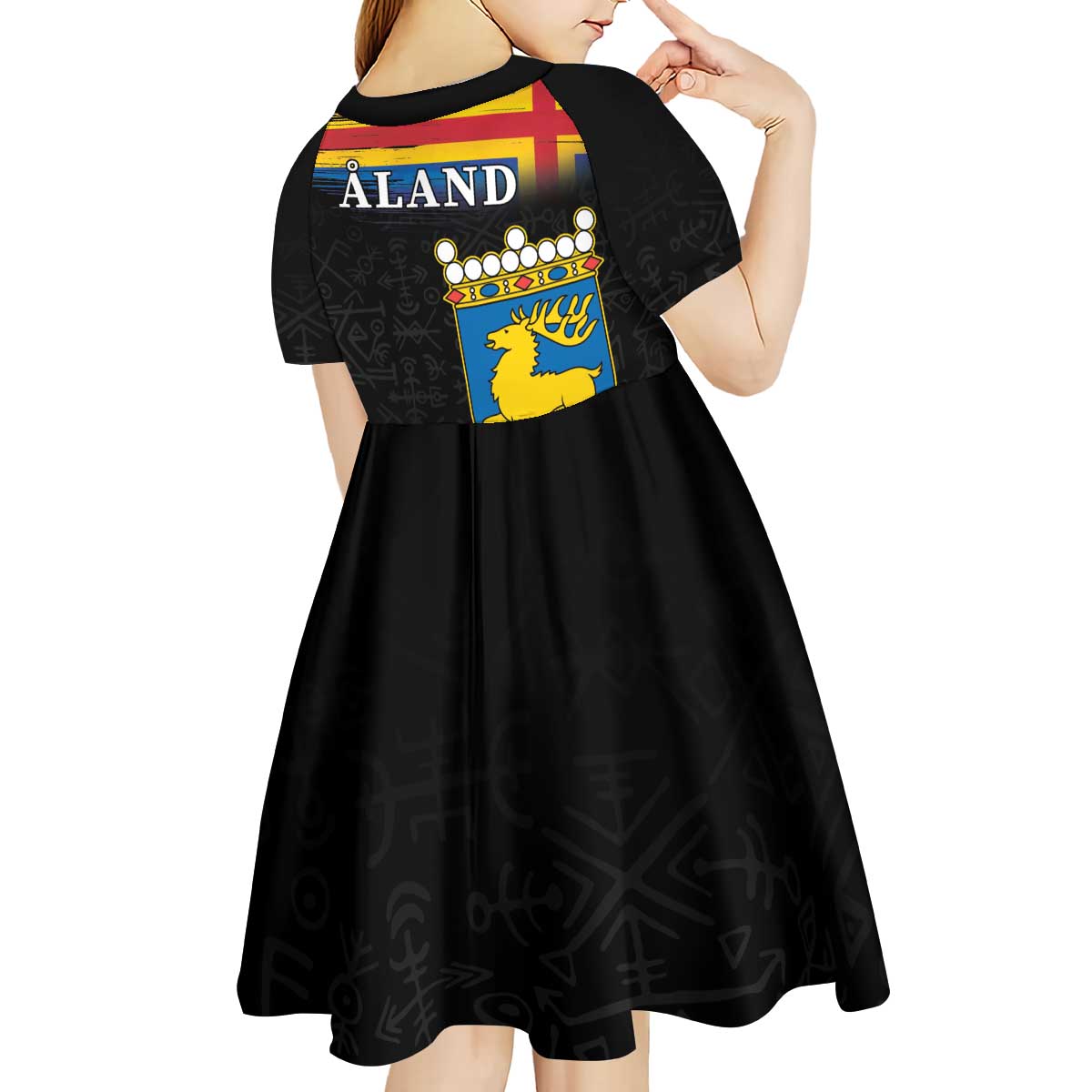 Happy Aland's Autonomy Day Kid Short Sleeve Dress Coat Of Arms
