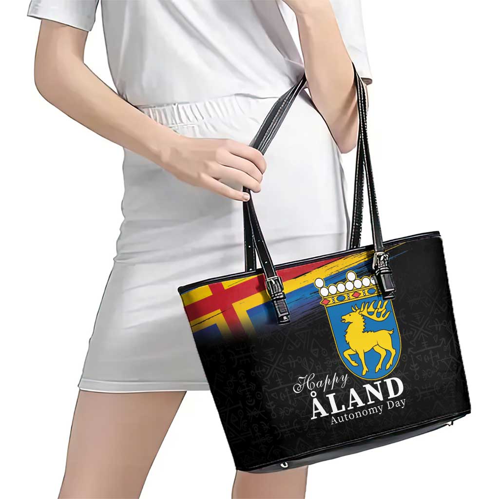 Happy Aland's Autonomy Day Leather Tote Bag Coat Of Arms