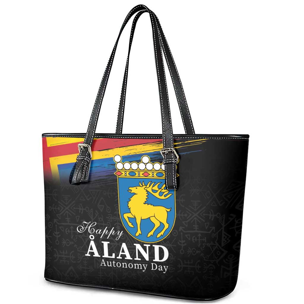 Happy Aland's Autonomy Day Leather Tote Bag Coat Of Arms