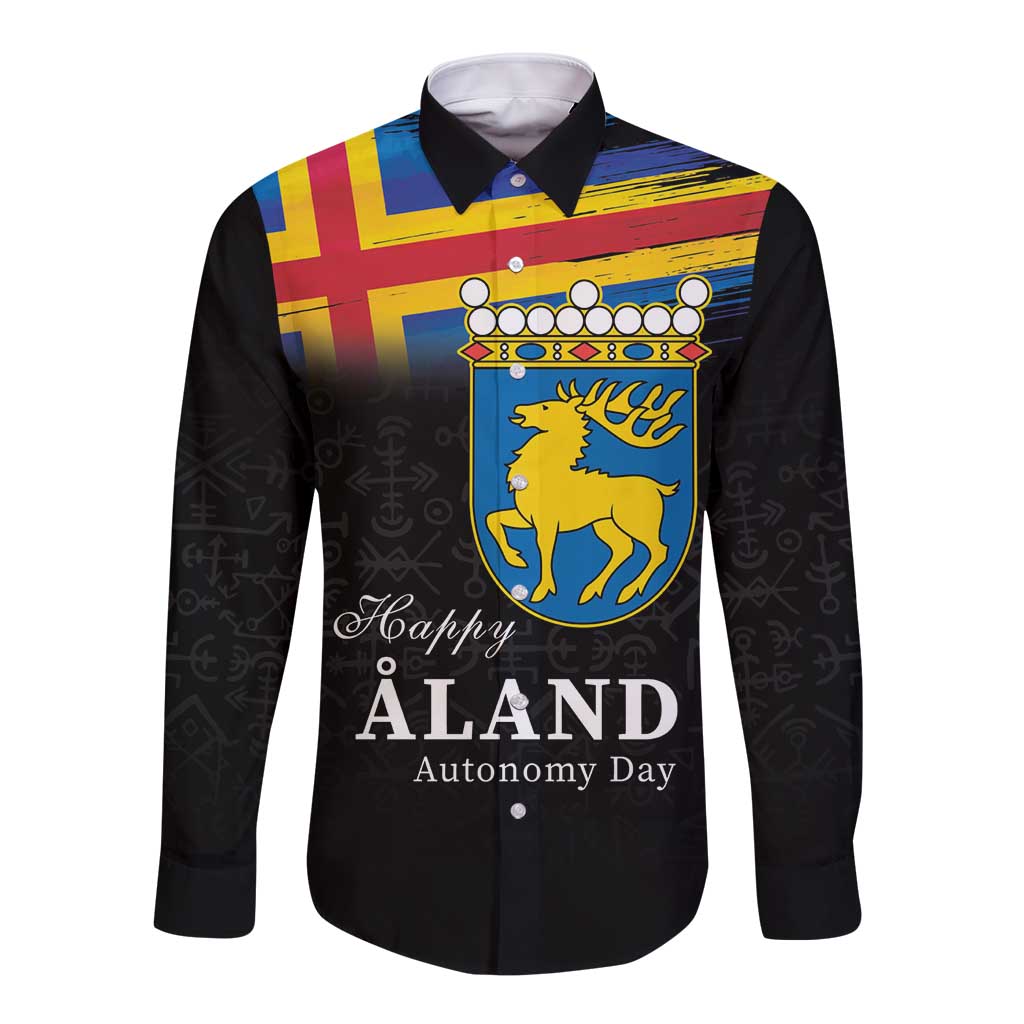 Happy Aland's Autonomy Day Long Sleeve Button Shirt Coat Of Arms