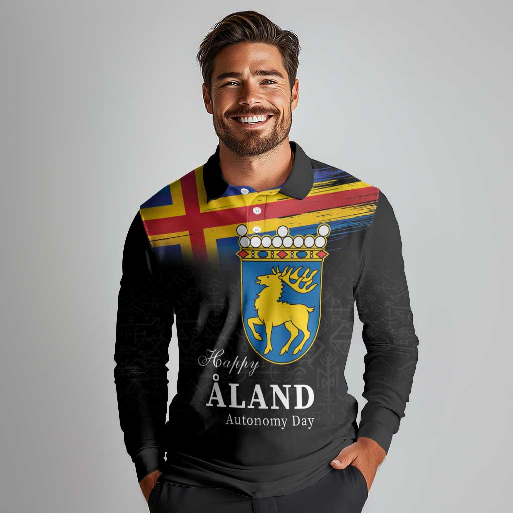 Happy Aland's Autonomy Day Long Sleeve Polo Shirt Coat Of Arms