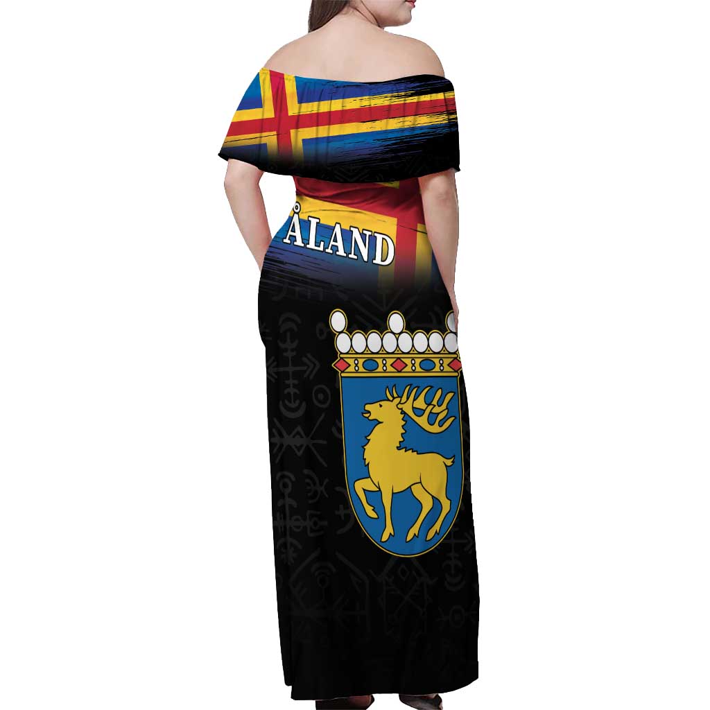 Happy Aland's Autonomy Day Off Shoulder Maxi Dress Coat Of Arms