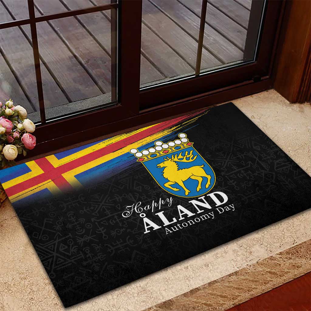 Happy Aland's Autonomy Day Rubber Doormat Coat Of Arms