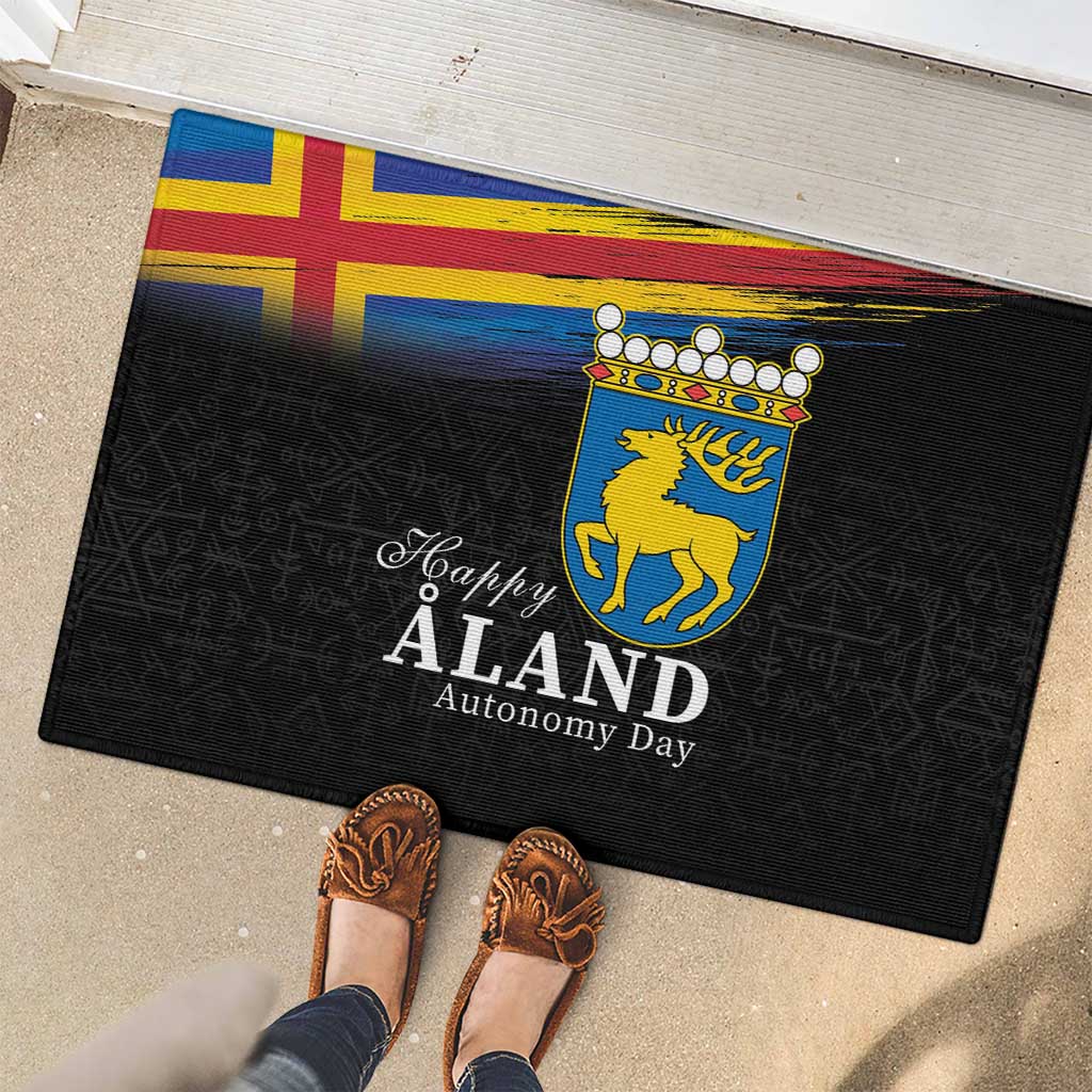 Happy Aland's Autonomy Day Rubber Doormat Coat Of Arms