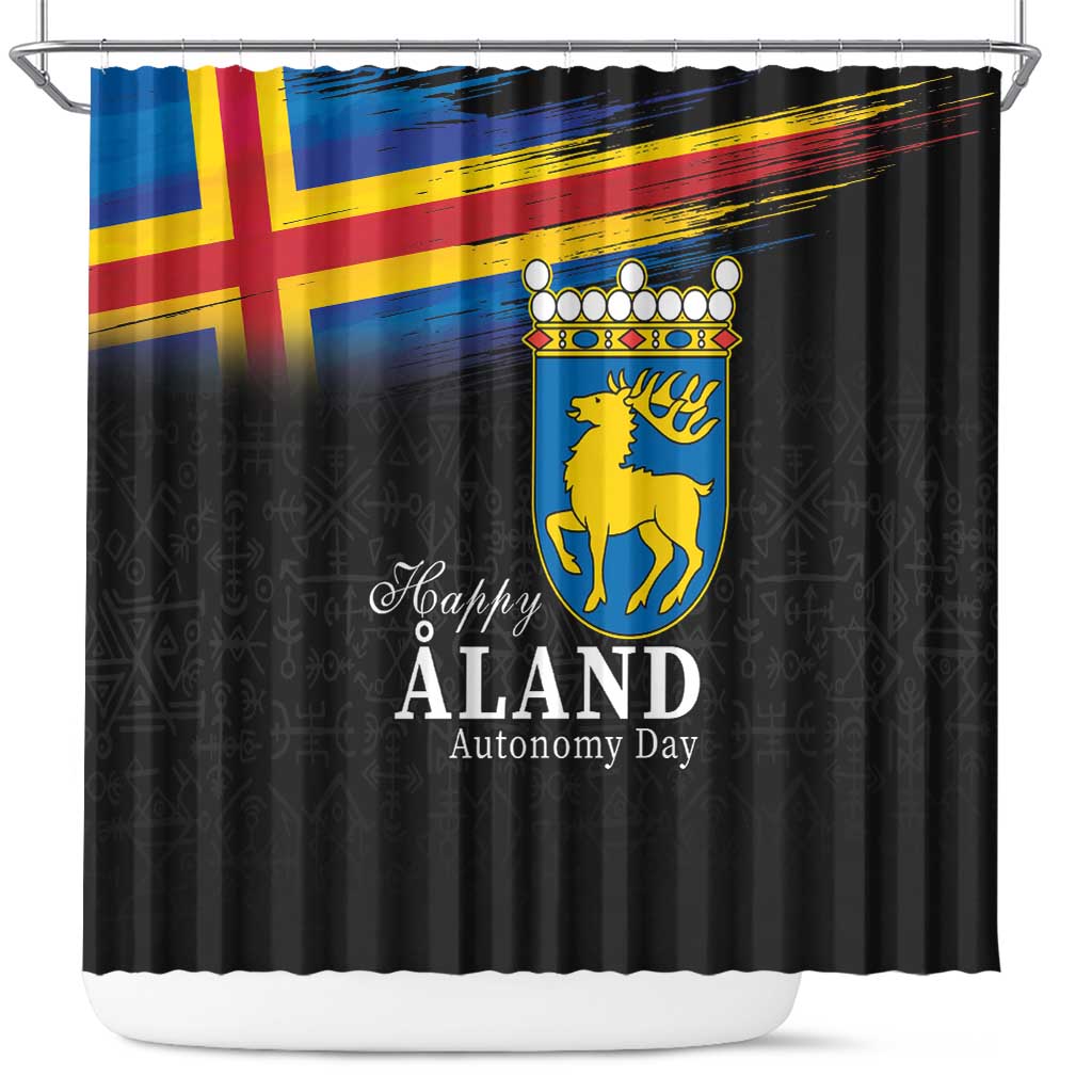 Happy Aland's Autonomy Day Shower Curtain Coat Of Arms