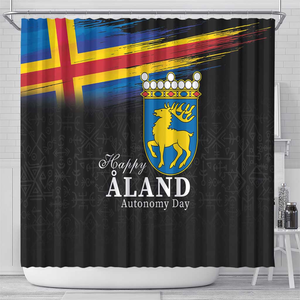 Happy Aland's Autonomy Day Shower Curtain Coat Of Arms