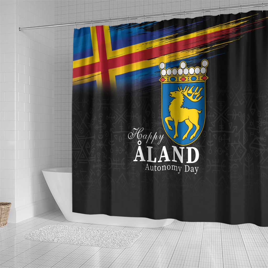 Happy Aland's Autonomy Day Shower Curtain Coat Of Arms