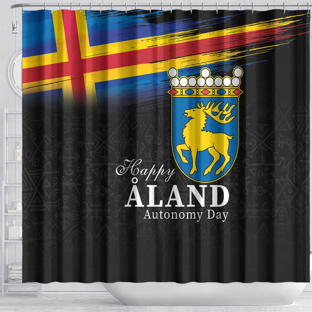 Happy Aland's Autonomy Day Shower Curtain Coat Of Arms
