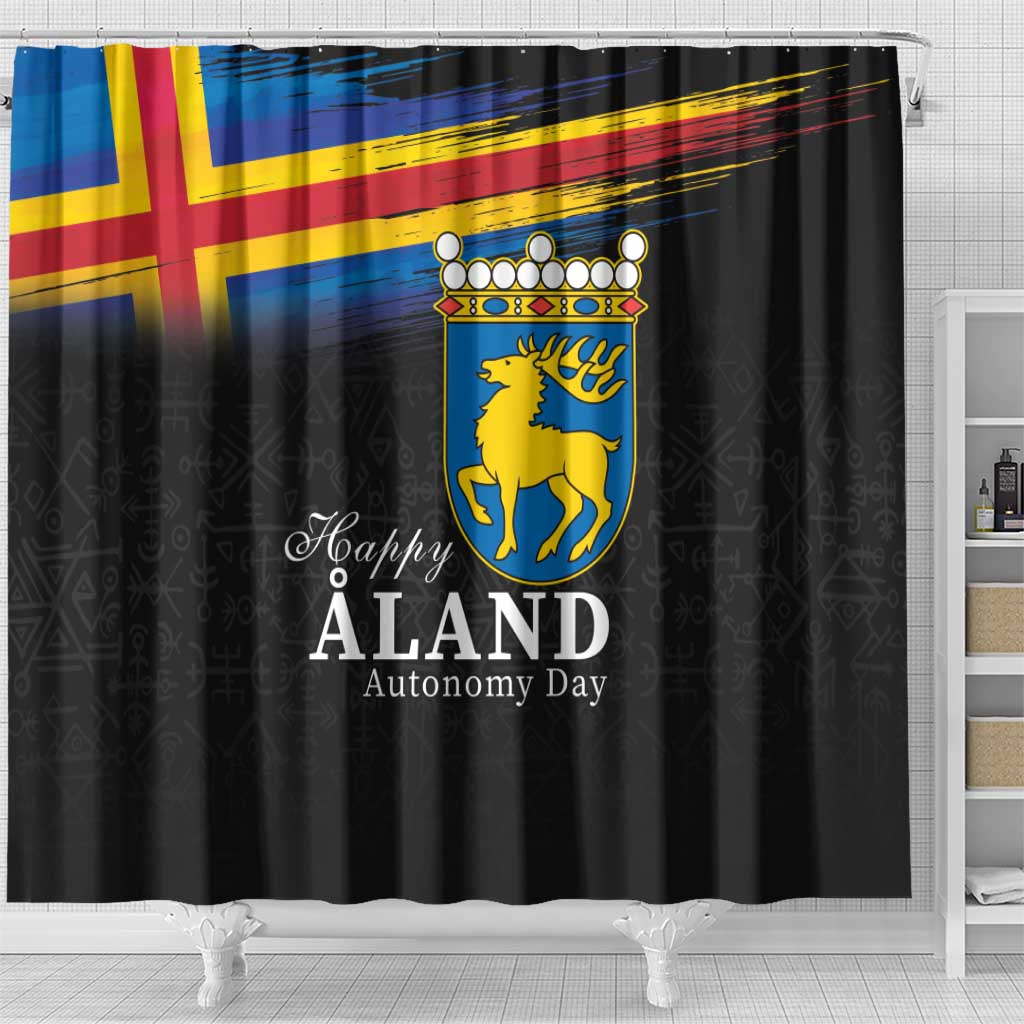 Happy Aland's Autonomy Day Shower Curtain Coat Of Arms