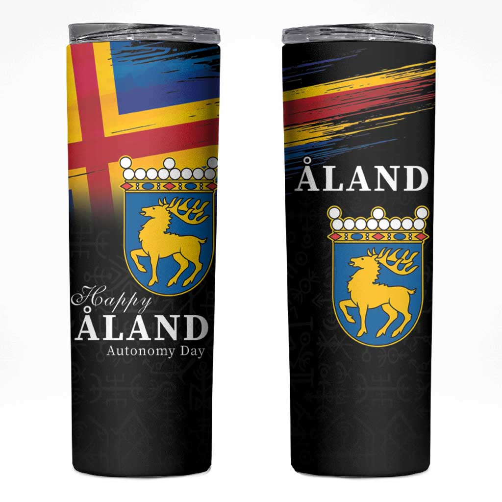 Happy Aland's Autonomy Day Skinny Tumbler Coat Of Arms