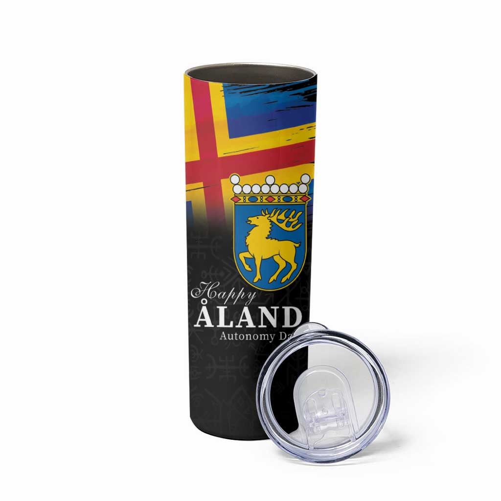 Happy Aland's Autonomy Day Skinny Tumbler Coat Of Arms