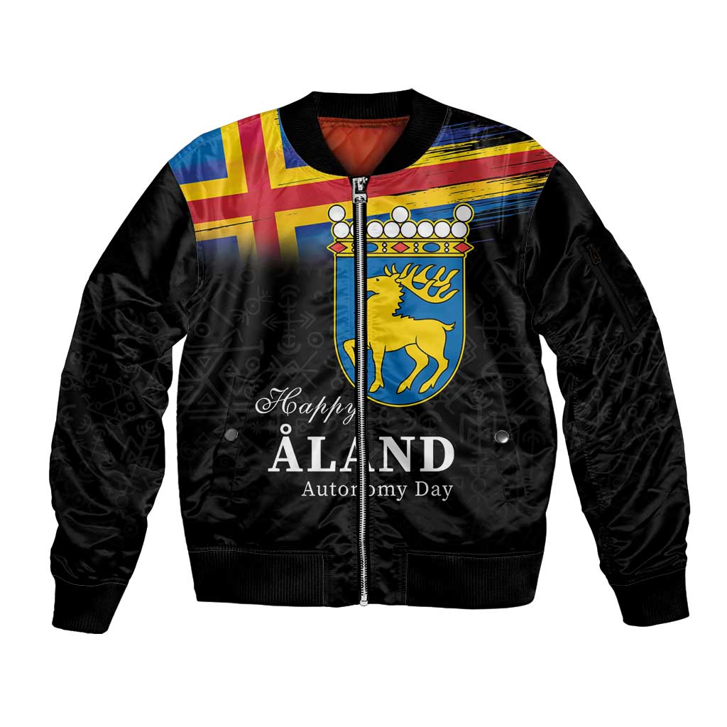 Happy Aland's Autonomy Day Sleeve Zip Bomber Jacket Coat Of Arms