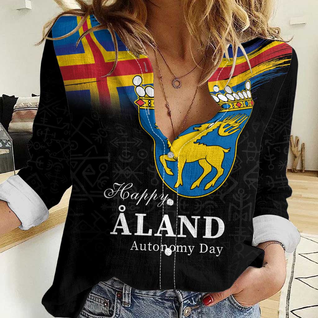 Happy Aland's Autonomy Day Women Casual Shirt Coat Of Arms
