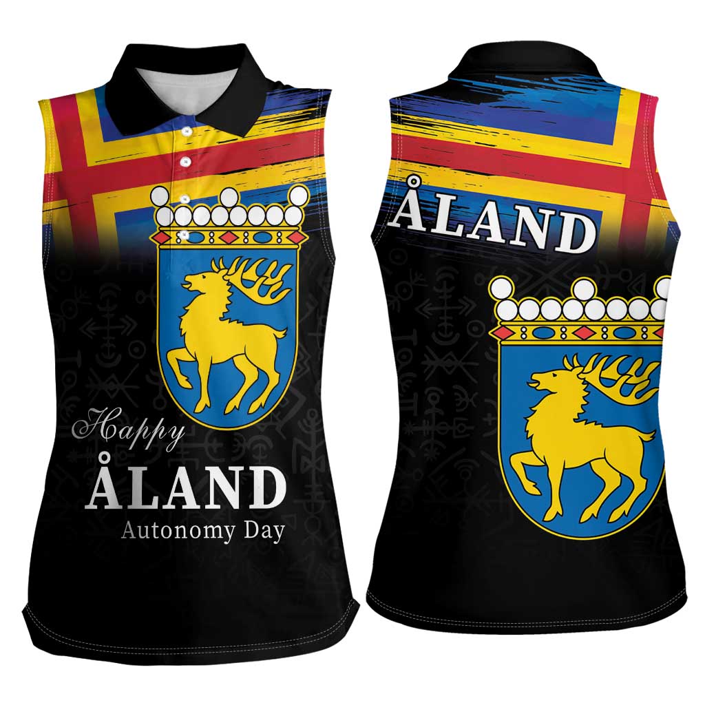 Happy Aland's Autonomy Day Women Sleeveless Polo Shirt Coat Of Arms