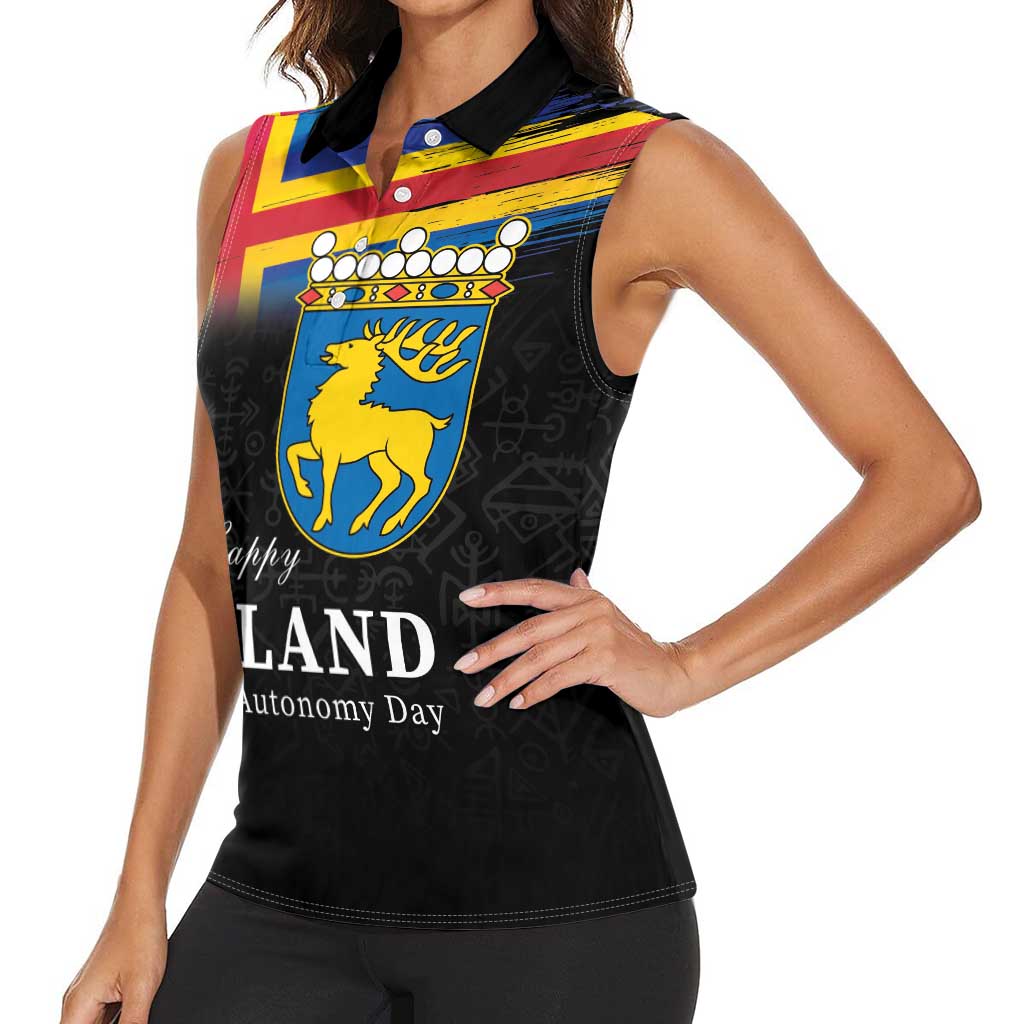 Happy Aland's Autonomy Day Women Sleeveless Polo Shirt Coat Of Arms