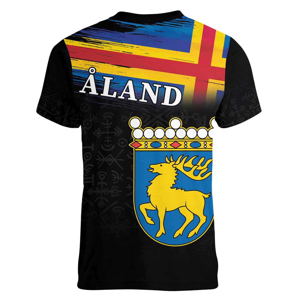 Happy Aland's Autonomy Day Women V-Neck T-Shirt Coat Of Arms