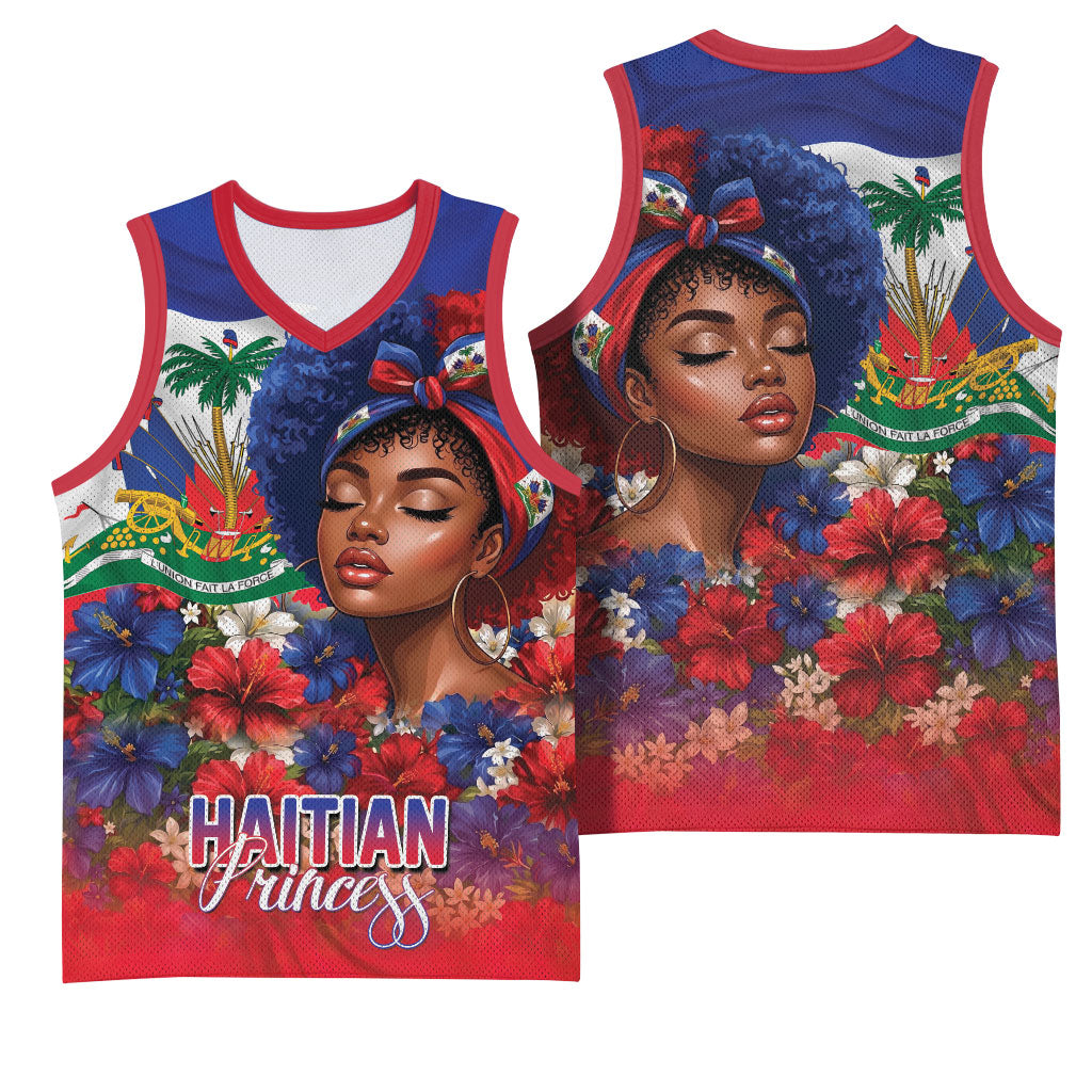 Haitian Princess Basketball Jersey Cultural Pride Floral Art