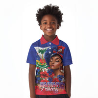 Haitian Princess Kid Polo Shirt Cultural Pride Floral Art