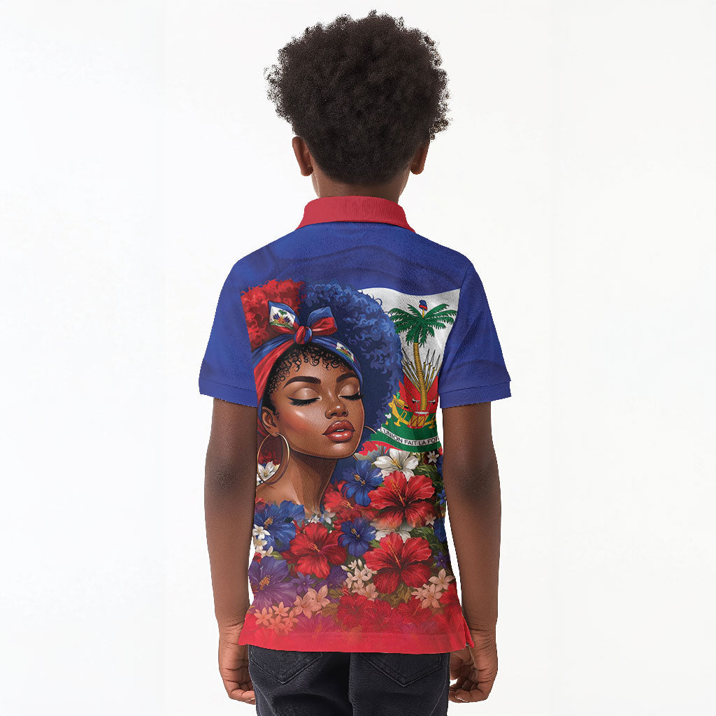Haitian Princess Kid Polo Shirt Cultural Pride Floral Art