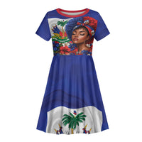 Haitian Princess Kid Short Sleeve Dress Cultural Pride Floral Art