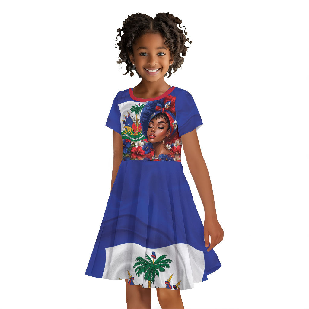 Haitian Princess Kid Short Sleeve Dress Cultural Pride Floral Art
