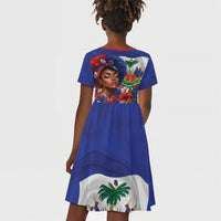 Haitian Princess Kid Short Sleeve Dress Cultural Pride Floral Art