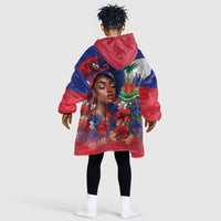 Haitian Princess Kid Wearable Blanket Hoodie Cultural Pride Floral Art